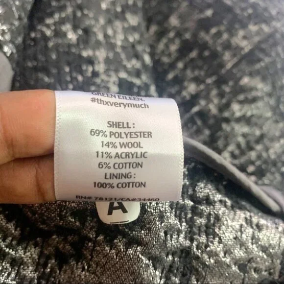 EILEEN FISHER BLACK METALLIC BLAZER SINGLE BREAST WOMEN  WOOL BLAZER SIZE SMALL - Picture 10 of 11